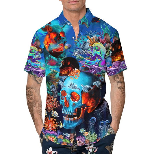 Marine Vibe Skull Art Hawaiian Shirt, Hawaiian Button Up Shirt, Tropical Shirts For Men Moonbestprint