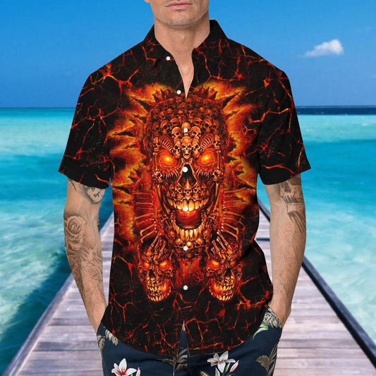 Lava Skull Hell Hawaiian Shirt, Hawaiian Button Up Shirt, Tropical Shirts For Men Moonbestprint