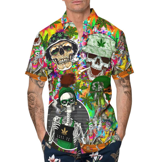 Stoner Smoking Skull Hawaiian Shirt, Hawaiian Button Up Shirt, Tropical Shirts For Men Moonbestprint