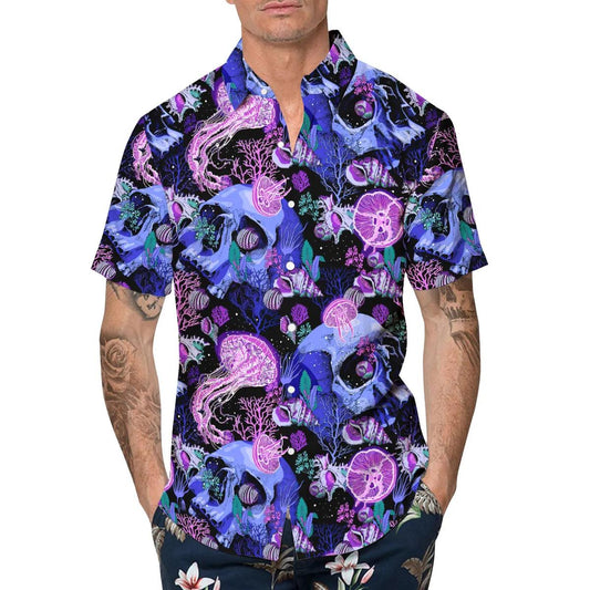 Purple Jellyfish Skull Hawaiian Shirt, Hawaiian Button Up Shirt, Tropical Shirts For Men Moonbestprint
