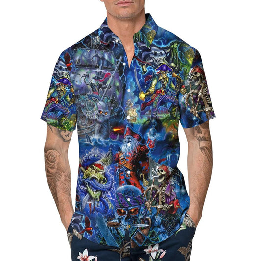 Skull Pirates Hawaiian Shirt, Hawaiian Button Up Shirt, Aloha Shirts Moonbestprint