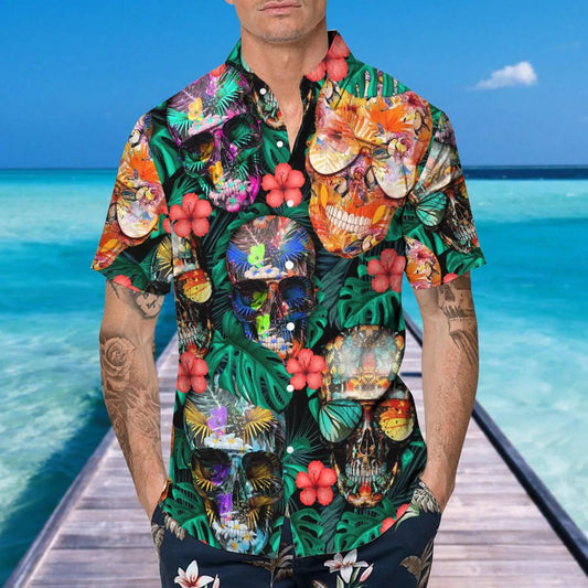 Mexican Vibe Skull Hawaiian Shirt, Hawaiian Button Up Shirt, Tropical Shirts For Men Moonbestprint