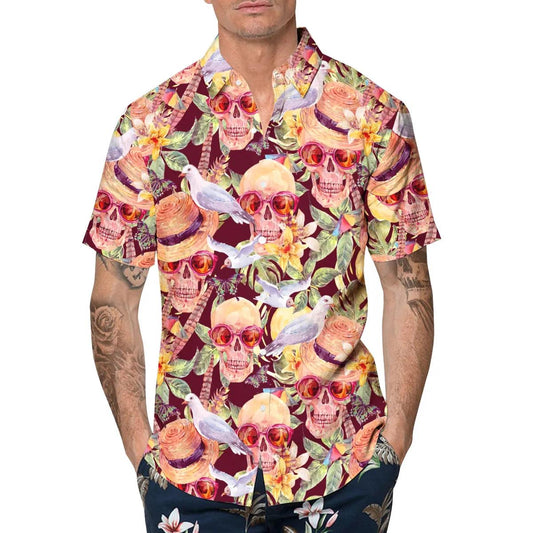 Skull With Doves Hawaiian Shirt, Hawaiian Button Up Shirt, Aloha Shirts Moonbestprint