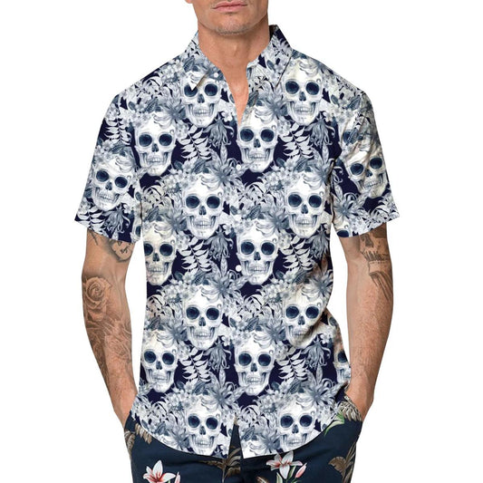 Ocean Vibe Floral Skull Hawaiian Shirt, Hawaiian Button Up Shirt, Tropical Shirts For Men Moonbestprint