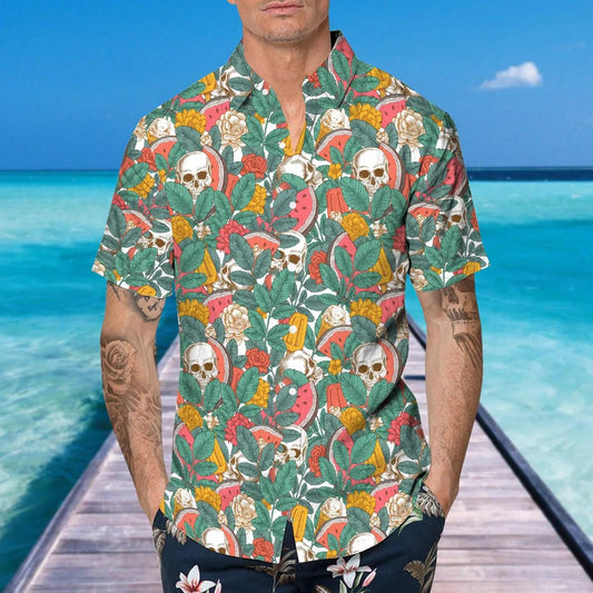 Watermelon Skull Hawaiian Shirt, Hawaiian Button Up Shirt, Aloha Shirts Moonbestprint