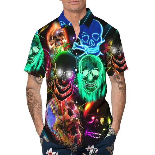 Neon Light Skull Hawaiian Shirt, Hawaiian Button Up Shirt, Tropical Shirts For Men Moonbestprint