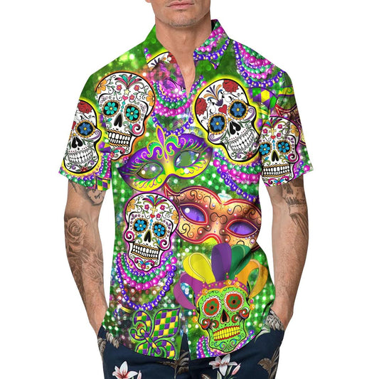 Festival Sugar Skull Hawaiian Shirt, Hawaiian Button Up Shirt, Tropical Shirts For Men Moonbestprint