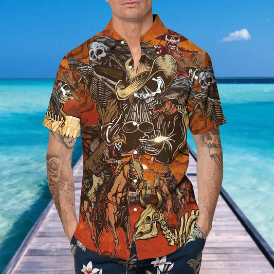Vintage Skull Cowboys Hawaiian Shirt, Hawaiian Button Up Shirt, Aloha Shirts Moonbestprint
