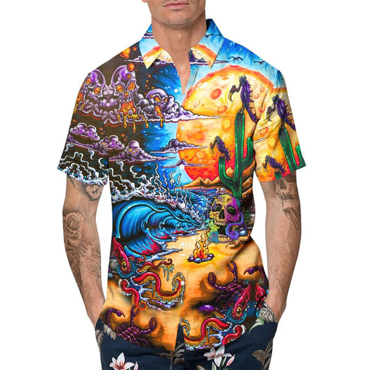 Scary Skull Beach Hawaiian Shirt, Hawaiian Button Up Shirt, Tropical Shirts For Men Moonbestprint