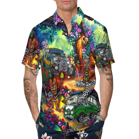 Funny Skull On Camper Hawaiian Shirt, Hawaiian Button Up Shirt, Tropical Shirts For Men Moonbestprint