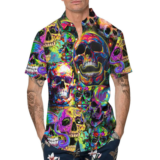 Abstract Art Skull Hawaiian Shirt, Hawaiian Button Up Shirt, Tropical Shirts For Men Moonbestprint