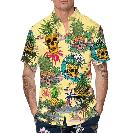 Funny Pineapple Skull Hawaiian Shirt, Hawaiian Button Up Shirt, Tropical Shirts For Men Moonbestprint