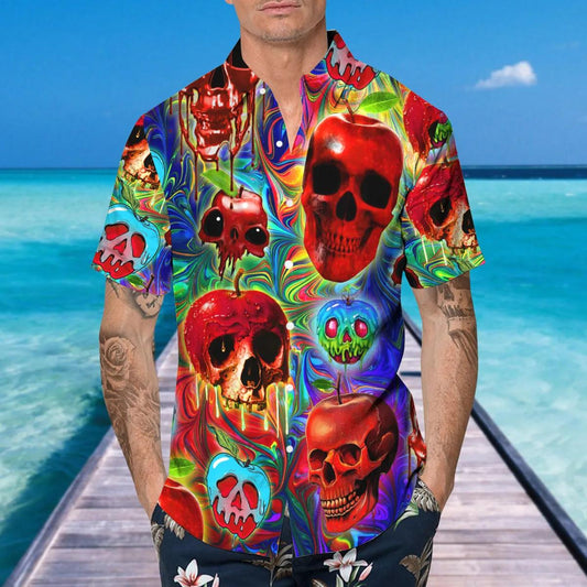 Colorful Alien Skull Hawaiian Shirt, Hawaiian Button Up Shirt, Tropical Shirts For Men Moonbestprint