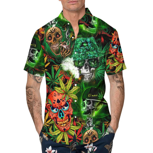 Green Forest Skull Hawaiian Shirt, Hawaiian Button Up Shirt, Tropical Shirts For Men Moonbestprint