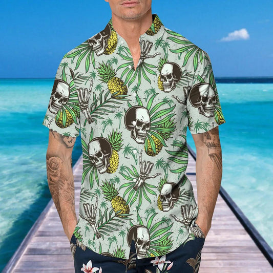 Green Pineapple Skull Hawaiian Shirt, Hawaiian Button Up Shirt, Tropical Shirts For Men Moonbestprint