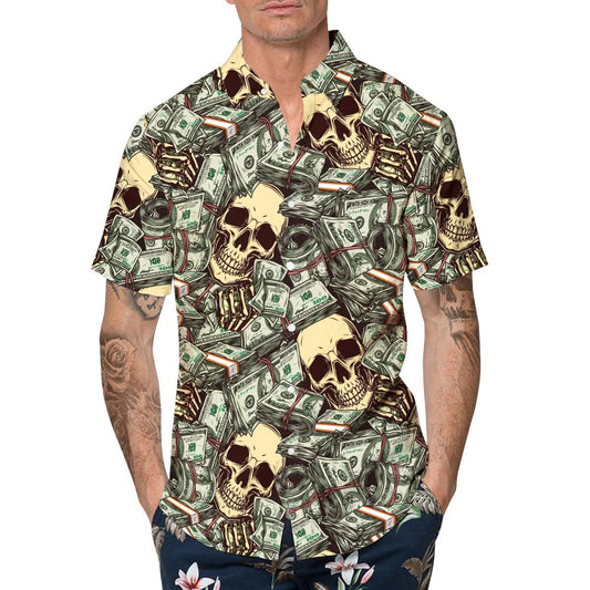 Dollar Skull Hawaiian Shirt, Hawaiian Button Up Shirt, Tropical Shirts For Men Moonbestprint