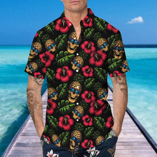 Weird Skull Pineapple Hawaiian Shirt, Hawaiian Button Up Shirt, Aloha Shirts Moonbestprint