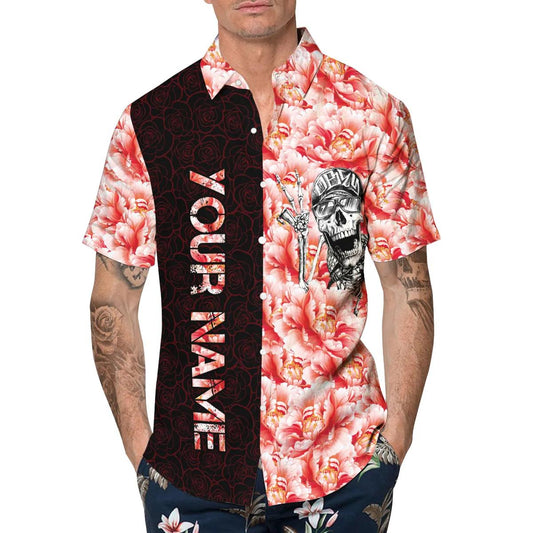Funny Roses Skull Personalized Hawaiian Shirt, Hawaiian Button Up Shirt, Tropical Shirts For Men Moonbestprint
