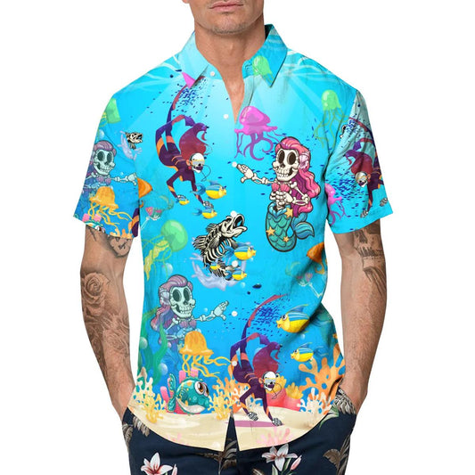 Funny Skull Marine Hawaiian Shirt, Hawaiian Button Up Shirt, Tropical Shirts For Men Moonbestprint