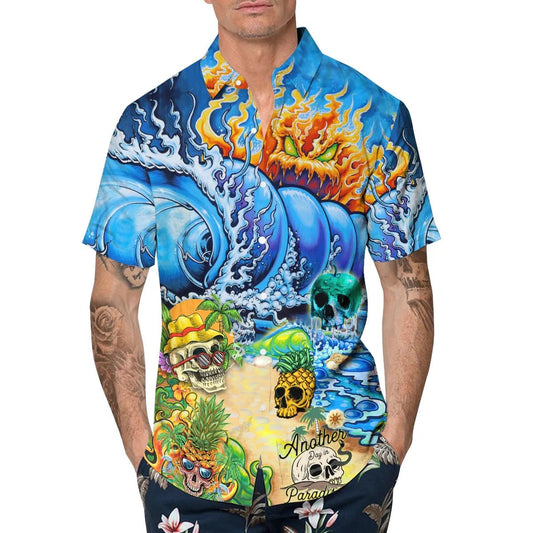 Tidal Wave Beach Skull Hawaiian Shirt, Hawaiian Button Up Shirt, Tropical Shirts For Men Moonbestprint