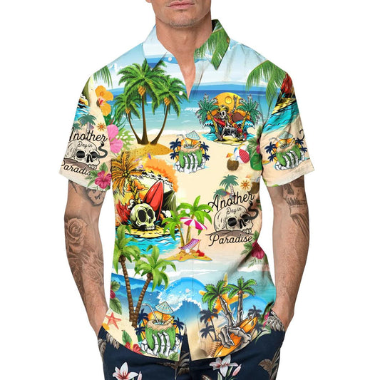 Funny Skull Beach Hawaiian Shirt, Hawaiian Button Up Shirt, Tropical Shirts For Men Moonbestprint