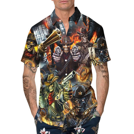 Skull Cowboy Squad Hawaiian Shirt, Hawaiian Button Up Shirt, Aloha Shirts Moonbestprint