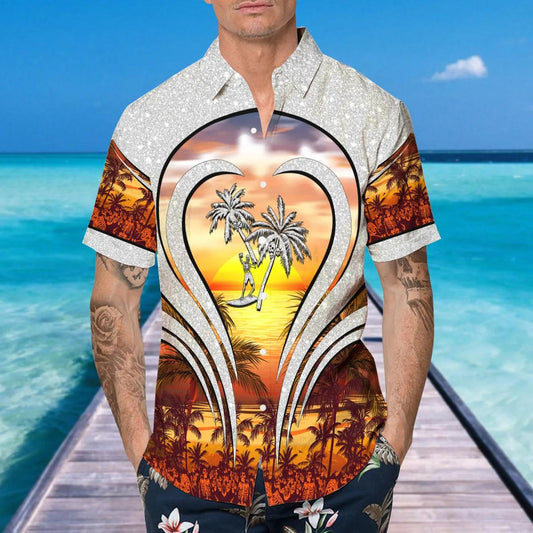 Sunset Beach Coconut Tree Skull Hawaiian Shirt, Hawaiian Button Up Shirt, Tropical Shirts For Men Moonbestprint