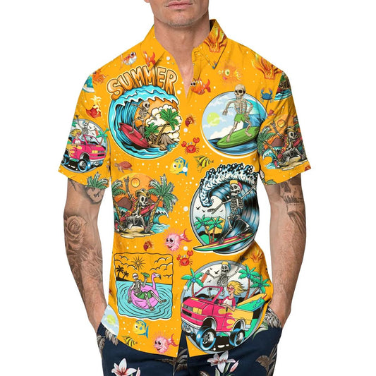 Funny Summer Skull Hawaiian Shirt, Hawaiian Button Up Shirt, Tropical Shirts For Men Moonbestprint