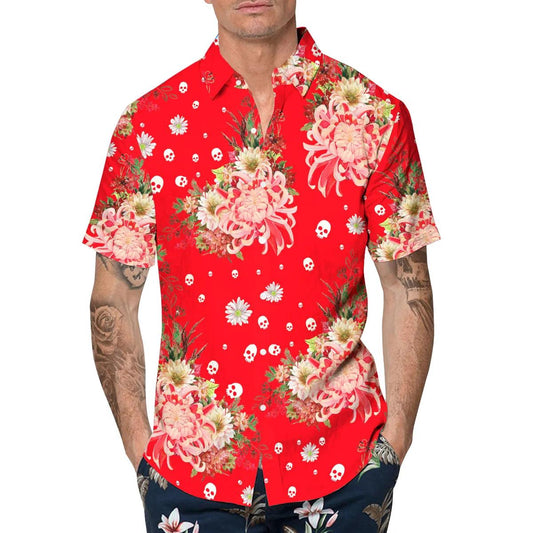 Rose Flower Skull Hawaiian Shirt, Hawaiian Button Up Shirt, Tropical Shirts For Men Moonbestprint