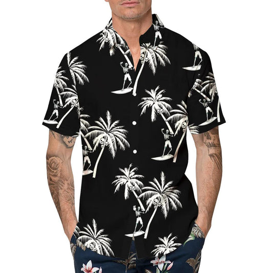 Coconut Tree Skull Black Hawaiian Shirt, Hawaiian Button Up Shirt, Tropical Shirts For Men Moonbestprint