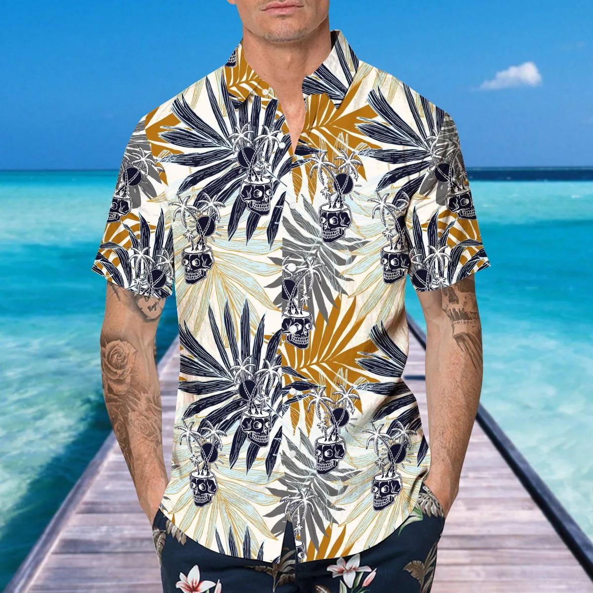Vintage Cool Skull Hawaiian Shirt, Hawaiian Button Up Shirt, Aloha Shirts Moonbestprint