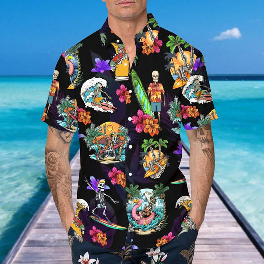 Skull On The Beach Funny Game Hawaiian Shirt, Hawaiian Button Up Shirt, Aloha Shirts Moonbestprint