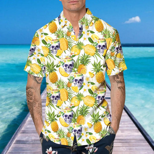 Aloha Pineapple Skull Hawaiian Shirt, Hawaiian Button Up Shirt, Tropical Shirts For Men Moonbestprint