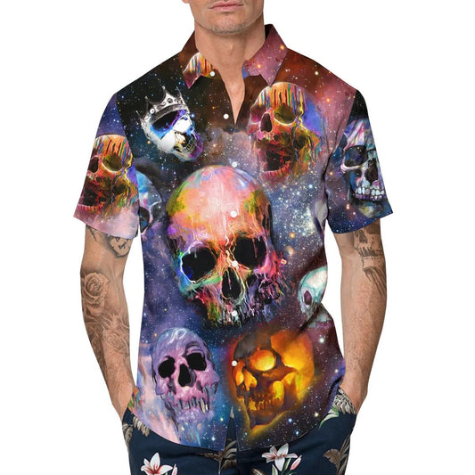Galaxy Skull Hawaiian Shirt, Hawaiian Button Up Shirt, Tropical Shirts For Men Moonbestprint