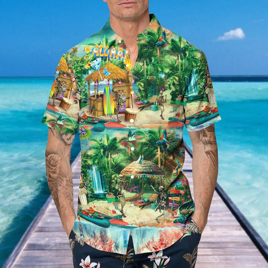 Aloha Skull Village Hawaiian Shirt, Hawaiian Button Up Shirt, Aloha Shirts Moonbestprint