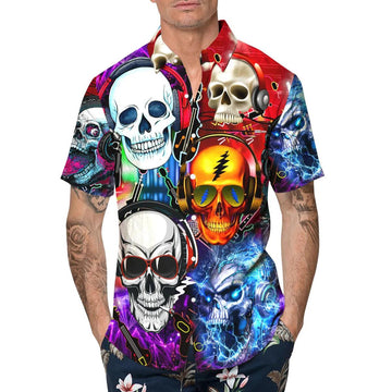 Fancy Skull Rock Music Hawaiian Shirt, Hawaiian Button Up Shirt, Tropical Shirts For Men Moonbestprint