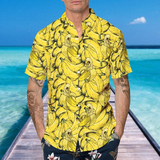 Massive Banana Skull Hawaiian Shirt, Hawaiian Button Up Shirt, Tropical Shirts For Men Moonbestprint