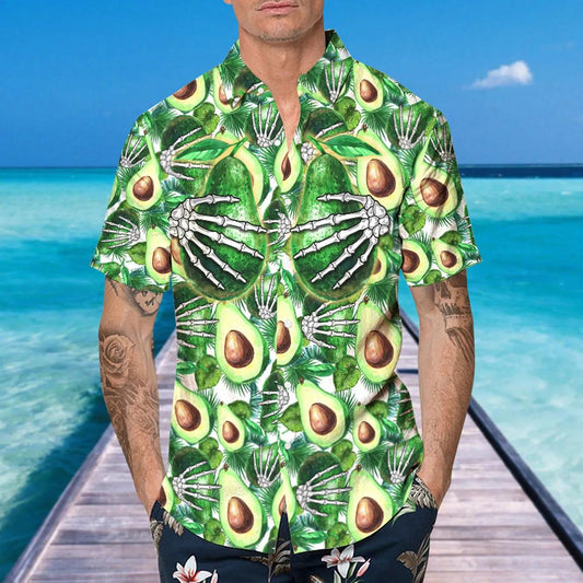 Funny Avocado Skull Hawaiian Shirt, Hawaiian Button Up Shirt, Tropical Shirts For Men Moonbestprint