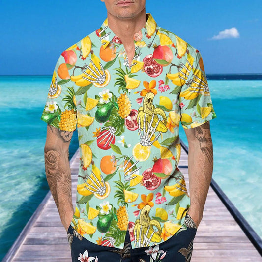 Fruitful And Banana Skull Hawaiian Shirt, Hawaiian Button Up Shirt, Tropical Shirts For Men Moonbestprint
