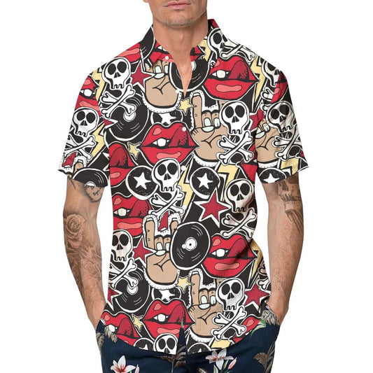 Vintage Skull Icon Hawaiian Shirt, Hawaiian Button Up Shirt, Aloha Shirts Moonbestprint