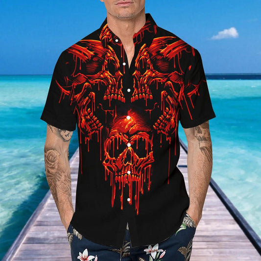 Scary Melting Skull Head Hawaiian Shirt, Hawaiian Button Up Shirt, Tropical Shirts For Men Moonbestprint