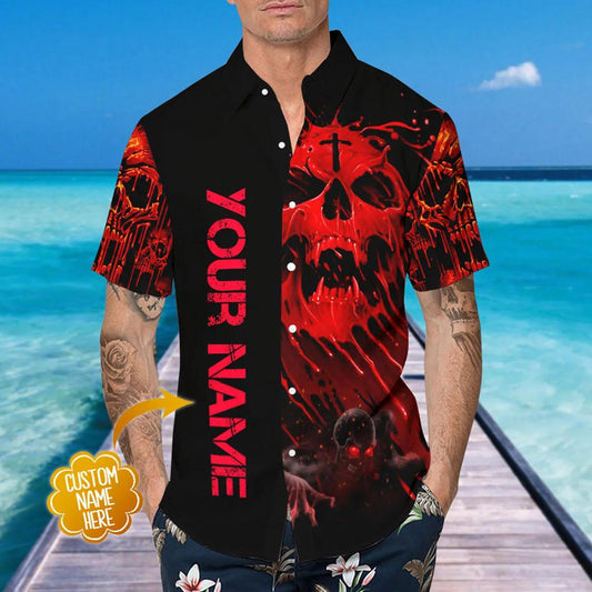 Scary Skull Screaming Personalized Hawaiian Shirt, Hawaiian Button Up Shirt, Tropical Shirts For Men Moonbestprint