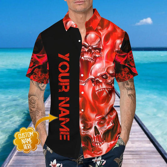 Red Skull Pile Personalized Hawaiian Shirt, Hawaiian Button Up Shirt, Tropical Shirts For Men Moonbestprint