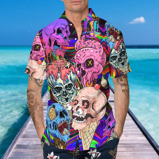 Cream Scary Skull Ghost Hawaiian Shirt, Hawaiian Button Up Shirt, Aloha Shirts Moonbestprint