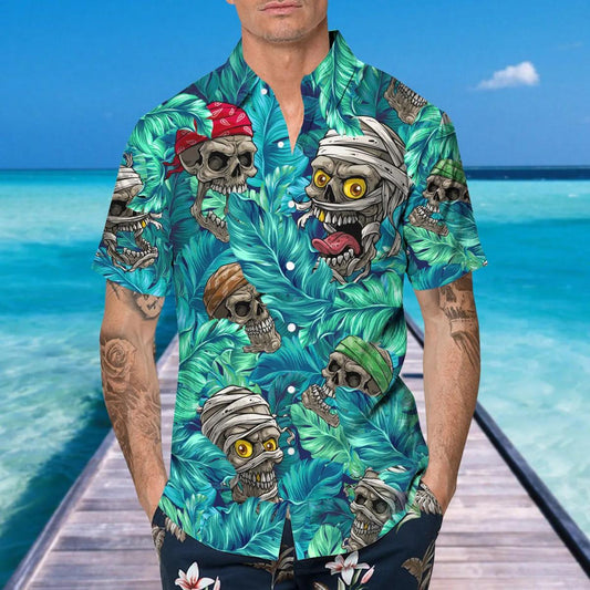 Skull Zombie Pirate Aloha Hawaiian Shirt, Hawaiian Button Up Shirt, Aloha Shirts Moonbestprint