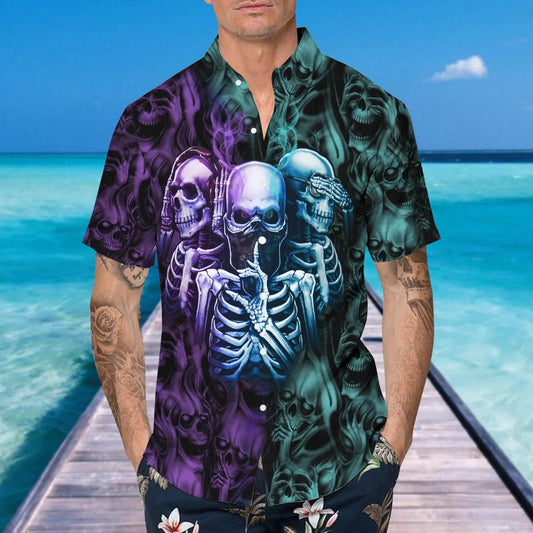 IDC IDK IDGAF Tribal Tattoos Skull Hawaiian Shirt, Hawaiian Button Up Shirt, Aloha Shirts Moonbestprint