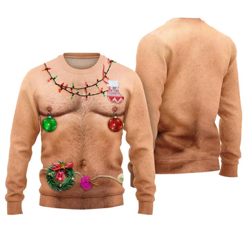 Hairy Chest Christmas Lights Ugly Christmas Sweater - Moonbestprint