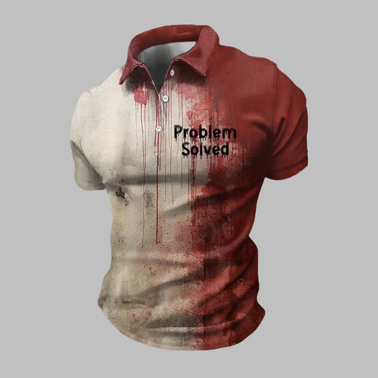 Halloween 2025 Bloody Problem Solved Print Casual Polo Shirt - Moonbestprint