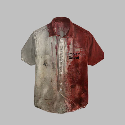 Halloween 2025 Bloody Problem Solved Print Casual Short Sleeve Shirt - Moonbestprint
