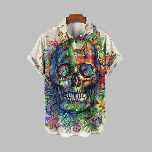 Halloween 2025 Skull Flower Colorful Hawaiian Shirt - Moonbestprint